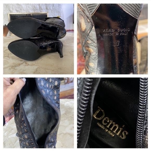 Black/Gold Italian leather over the knee boots - Picture 11 of 15